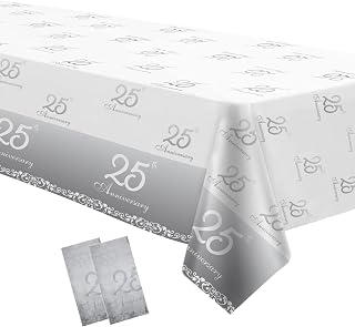 APOWBLS 25th Anniversary Decorations Tablecloth - Disposable Silver 25th Wedding Anniversary Decorations Table Cover - 2 Pack (54in x 108in)
