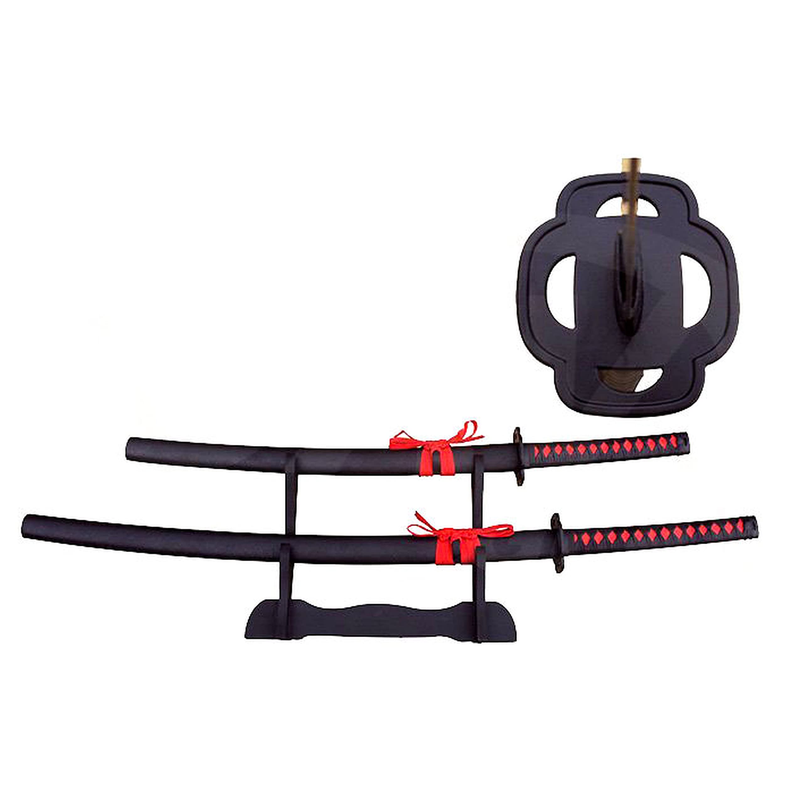 Schwert Set - Katana Schwert Echt, Wakizashi, Tanto - Samurai Schwert aus Stahl - Samurai Schwerter als Anime Deko - Japanisches Sword mit Schwertständer - Ninja Schwert