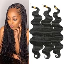 24 Inch Body Wave Braiding Hair 3 Pack Pre-Feathered Braiding Hair Black Brown Boho Box Braids for Goddess Box Braids Hair Deep Wave Crochet Hair Synthetic Hair Extension #4, 24inch 3pcs