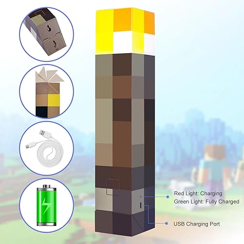 Miniatura 5 de Pixels Brownstone - Linterna de luz para montaje en la pared o de mano recargable por USB de 11 pulgadas, función de desvanecimiento lento para