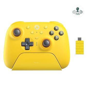 8Bitdo Ultimate 2 Bluetooth Controller for Switch/Switch 2, Windows&PC, TMR Joysticks Switch Pro Controller, Hall Effect/Tactile Triggers, Vibration, Motion Control, RGB Fire Ring - Yellow