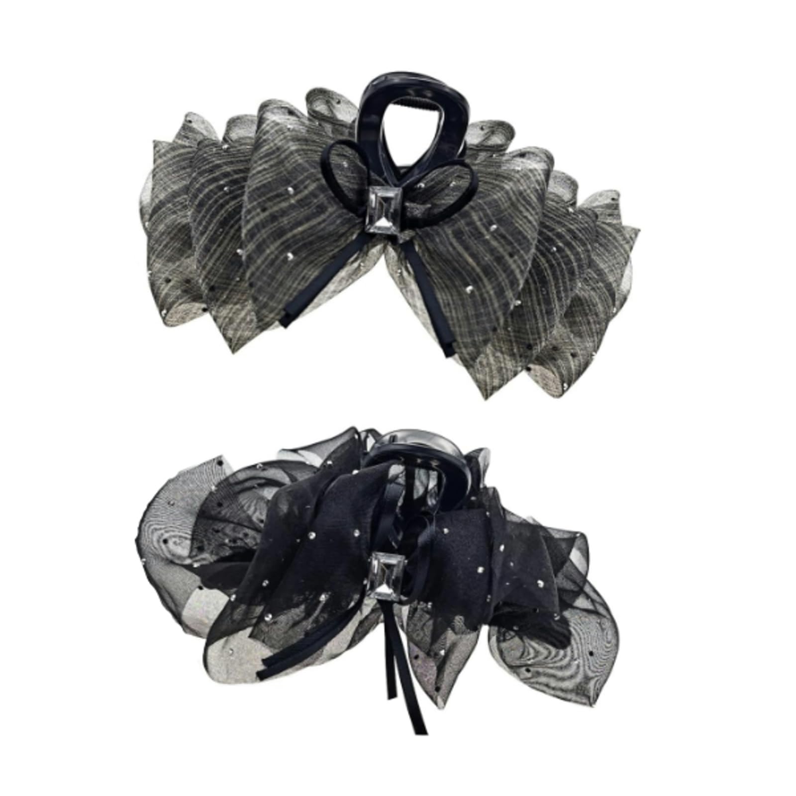 1Pack Black Big Bow Hair Claw Clips for Women Girls, Square Rhinestones Satin Silky Bow Hair Barrette Nonslip Claw Clip Solid Color Hair Accessories for Women Girls Thick and Thin Hair Personal Care