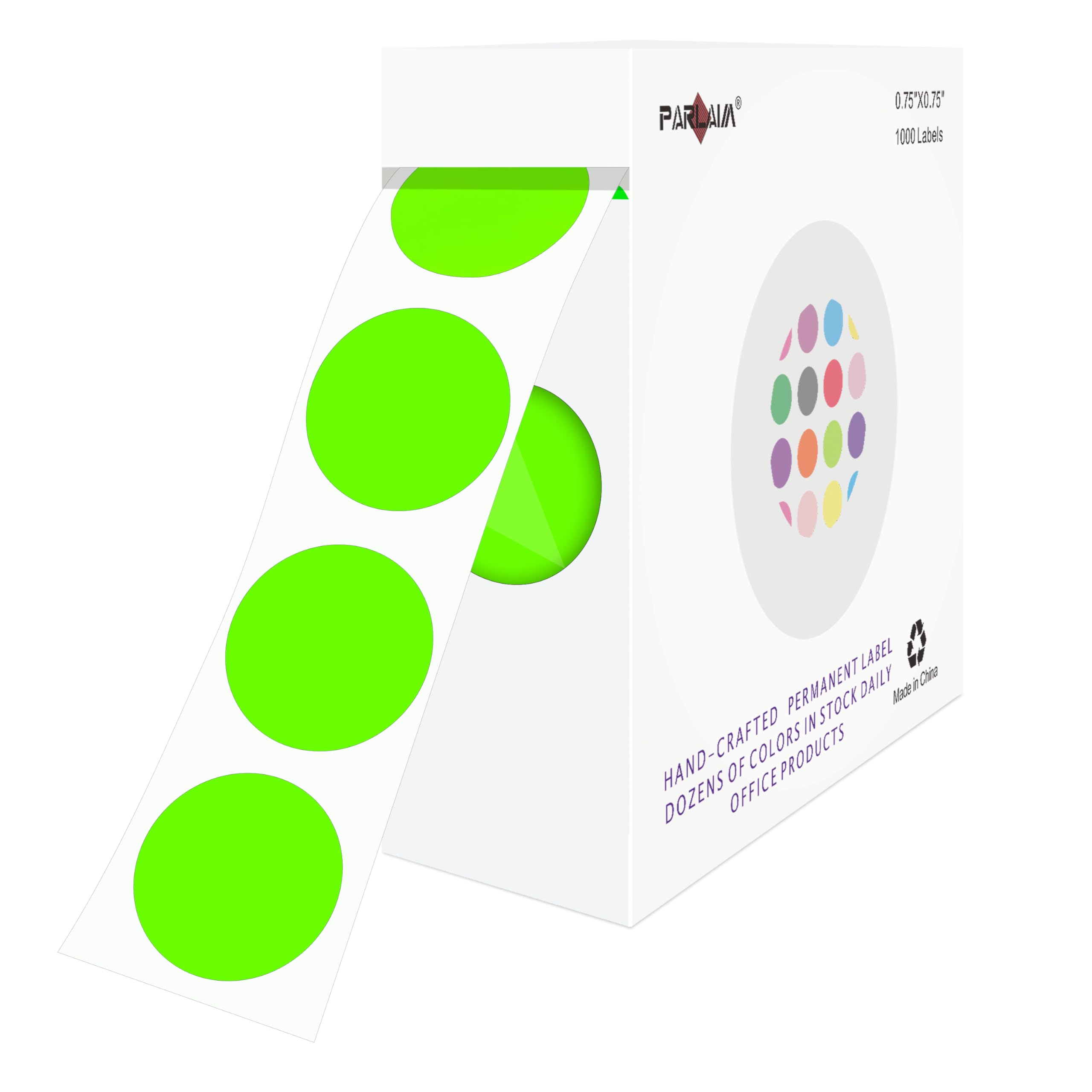 PARLAIM 0.75" Round Color Coding Circle Dot Labels in Roll, 1000 Stickers per Dispenser Box, 3/4 inch Diameter for Office and Business, Fluorescent