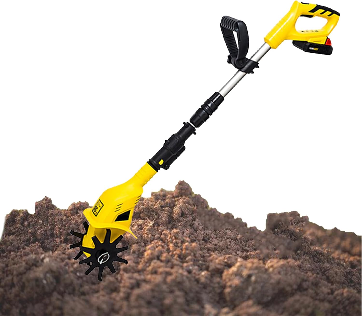 Rotary Cultivator Cordless Garden Tiller Battery Powered, Lawn Farm Telescopic Power Cultivator Tool, Hand Tiller for Soil Mixing or Reseeding Grass, 4Inch Wide and Depth
