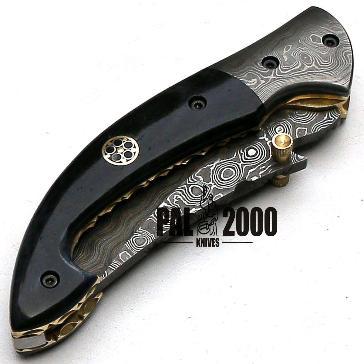 8736 Coltello tascabile in acciaio damasco fatto a mano con fodero legale per trasportare meno di 7 cm Lama