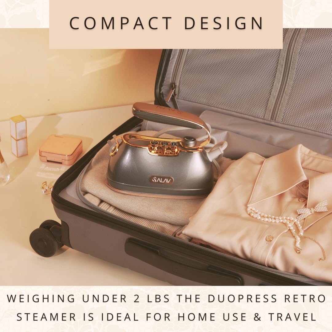 SALAV Retro Edition Duopress Steamer and Iron and Fabric Shaver and Lint Roller Bundle, Pearl