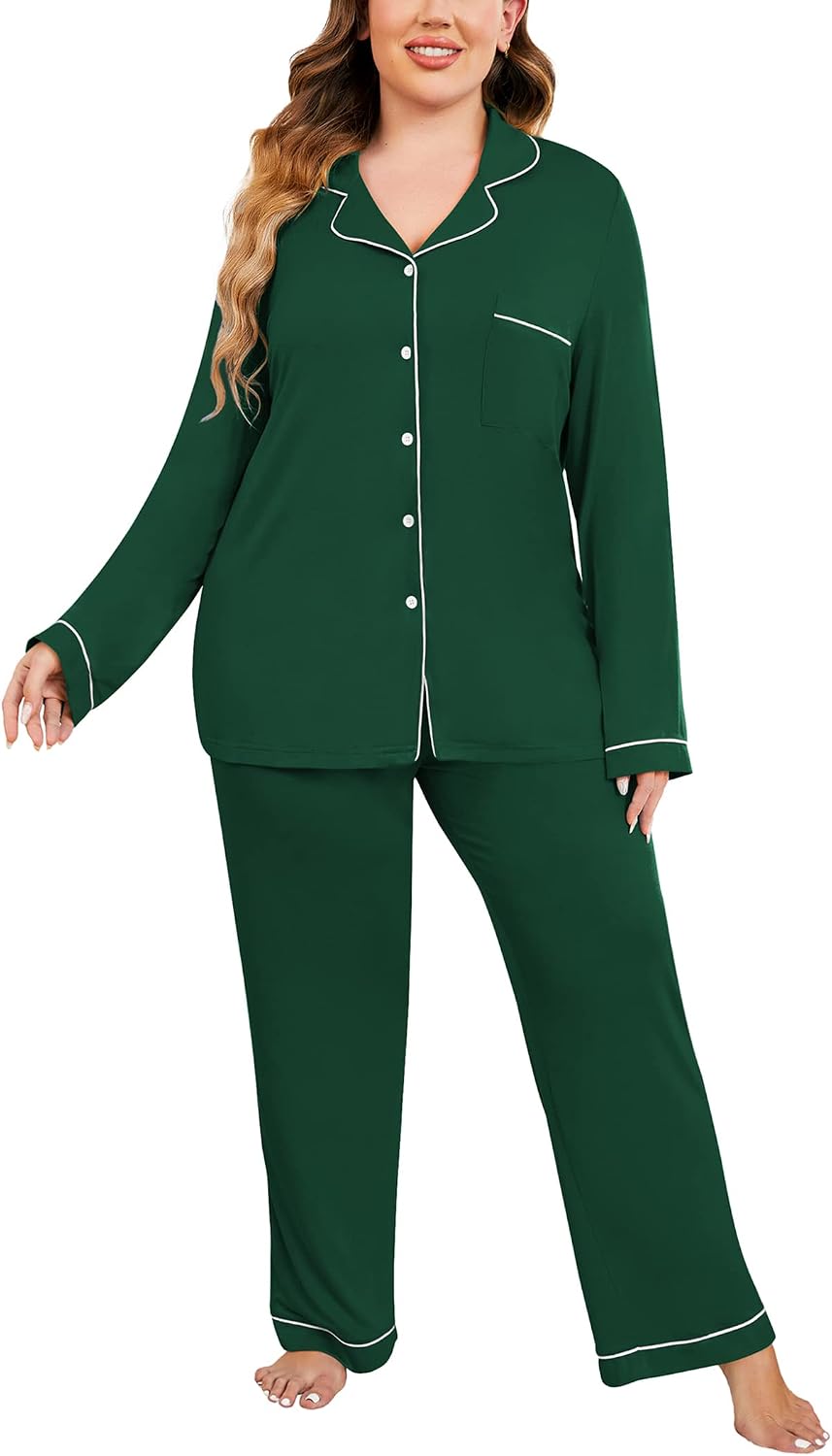 IN'VOLAND Women's Plus Size Pajamas Set Long Sleeve Sleepwear Button Down Night Shirt Soft Pjs Lounge Sets16W-28W