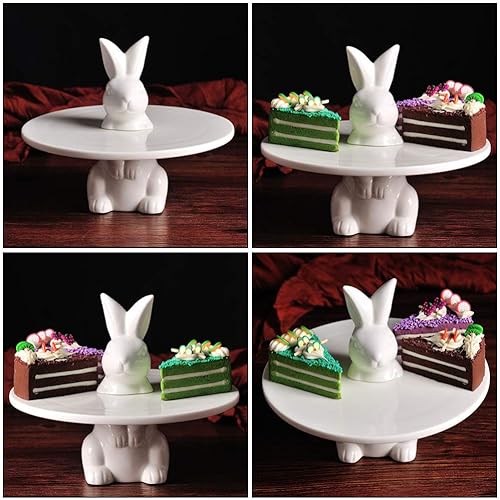 Miniatura 9 de DOITOOL Bandeja de cerámica para tartas de conejo, bandeja de postre para postres, estante de almacenamiento de cupcakes, soporte de exhibición de