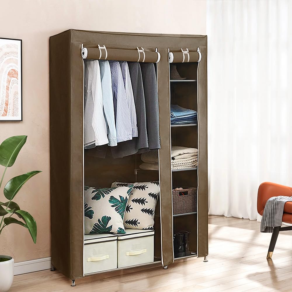 Armario para ropa organizador, vestidor de tela no tejida, armario de ropa de lona, armario de almacenamiento para objetos personales, ropa, zapatos, 110 x 45 x 178 cm, color marrón
