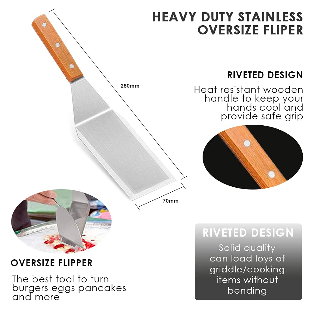 Set Di 5 Spatole E Raschietto Per Teppanyaki E Barbecue - Accessori In Acciaio Inox Con Manico In Legno - Foto 13