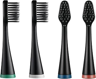 Replacement Toothbrush Heads for Waterpik Complete Care 5.0/9.0(WP-862/CC-01), Charcoal Extra Soft Bristles, 4 Count, Black
