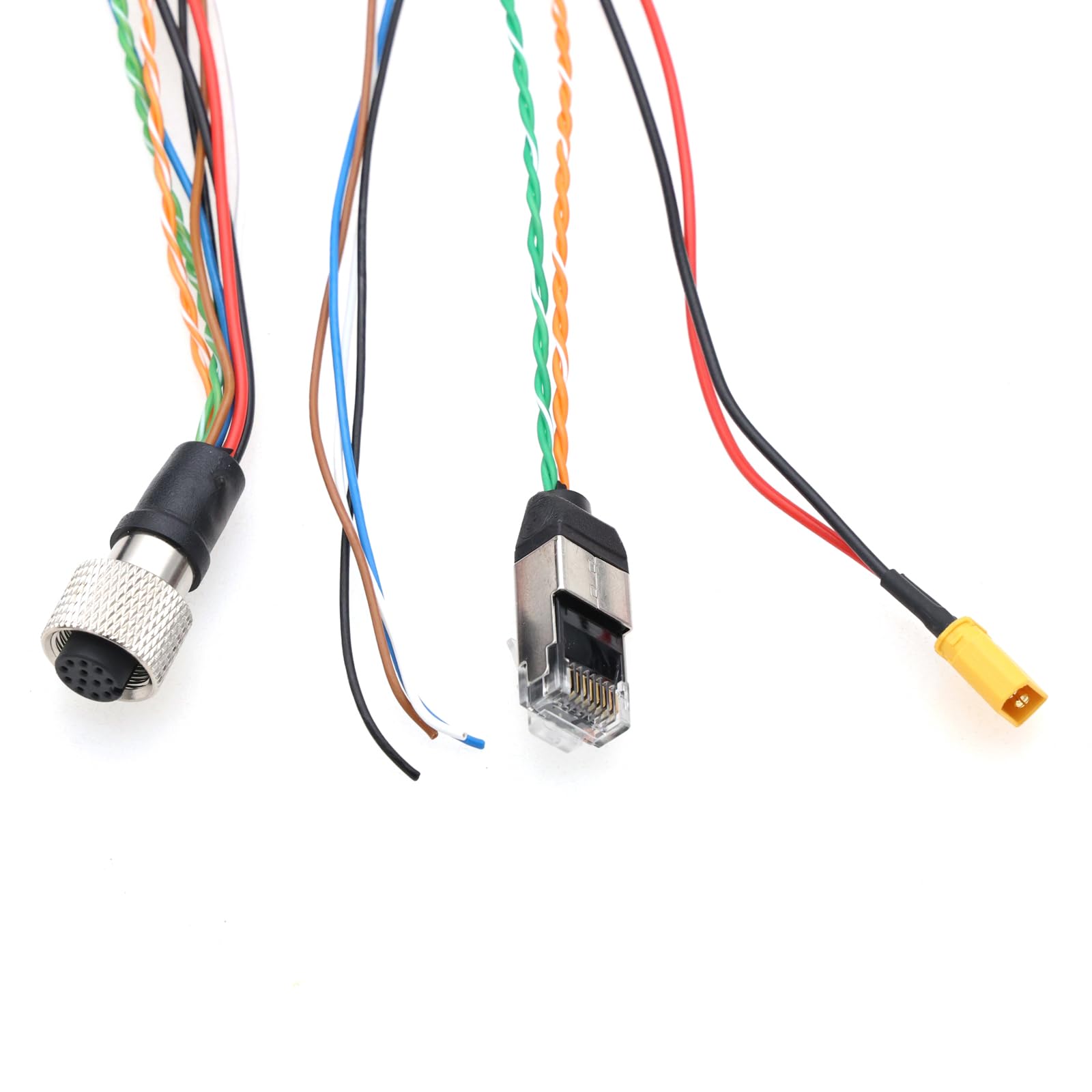 Spina di aviazione M12 a 12 pin da 1 a 3 fili per Livox Foraging MID-360 LID-360 LIDAR (femmina dritta a 12 pin a RJ45+XT30+cavi volanti, 5 m)
