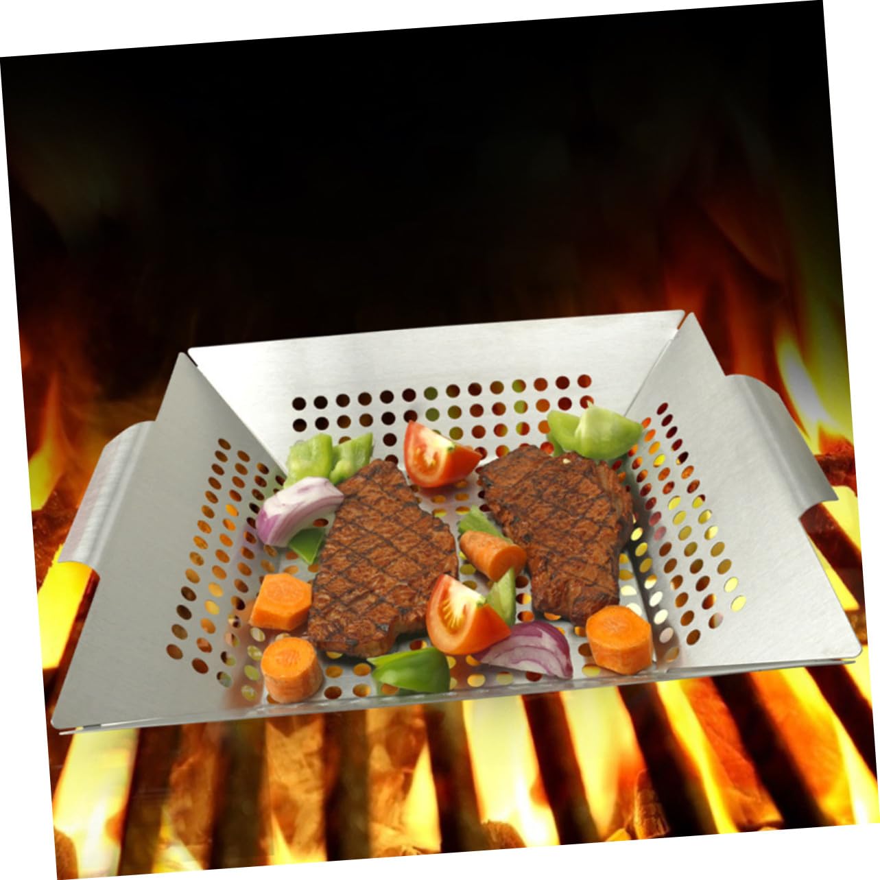 Quadratische Barbecue Grillschale mit Lochmuster Robustes BBQ Backblech für Gemüse Fleisch und Fisch Praktische Grillschale für Gas Holzkohlegrill Einfach zu Reinigen und