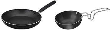 Amazon Brand - Solimo Hard Anodized Small Tadka Pan (9.4cm) Non-Stick Frypan with 2-Way Non-Stick Coating (22 cm, 2mm Thickness)