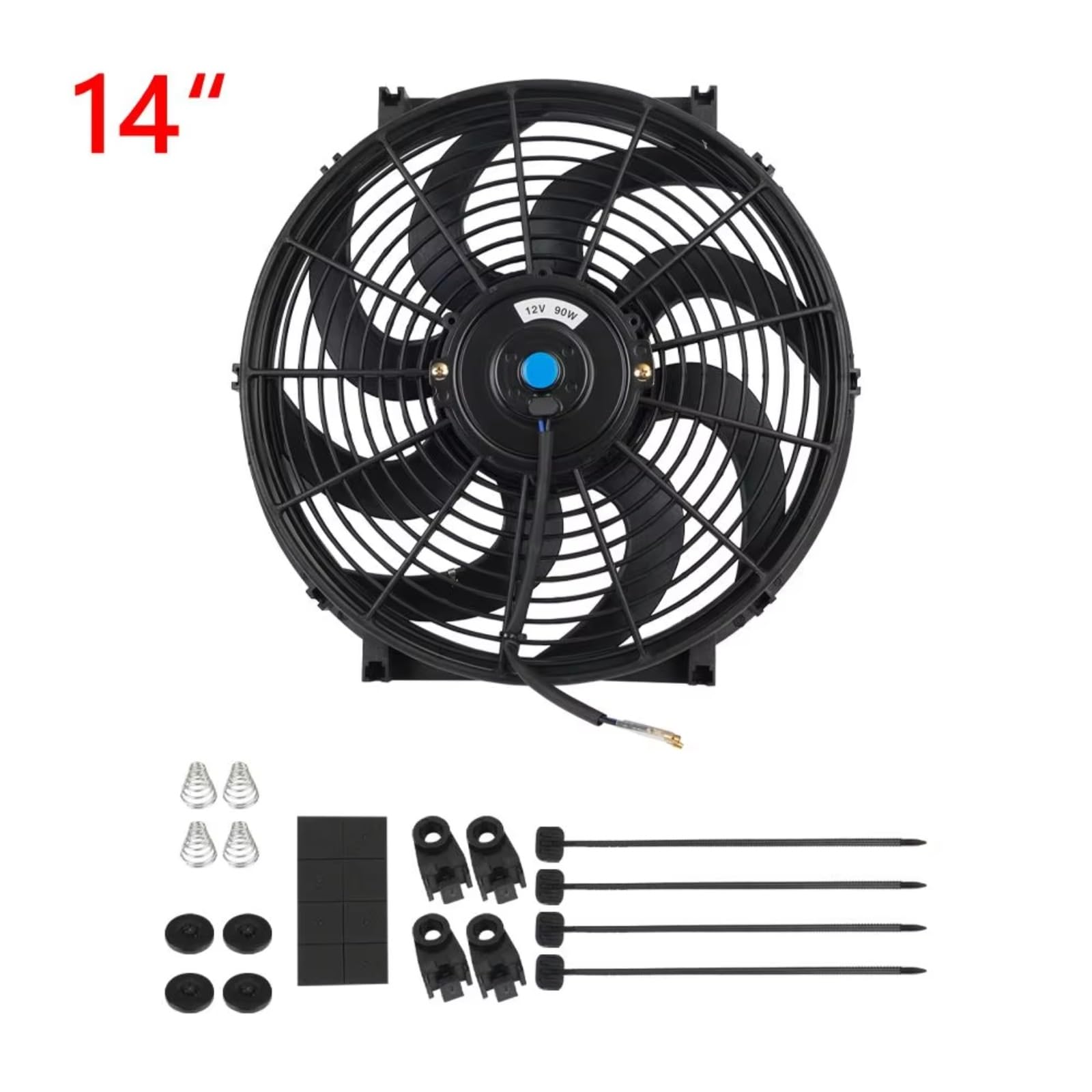 Universal 14 Pulgadas 12V 80W 2100RPM Aire Acondicionado De Coche Cuchillas De Radiador Electrónico Kit De Refrigeración Eléctrica Eléctrico Ventilador Refrigeración