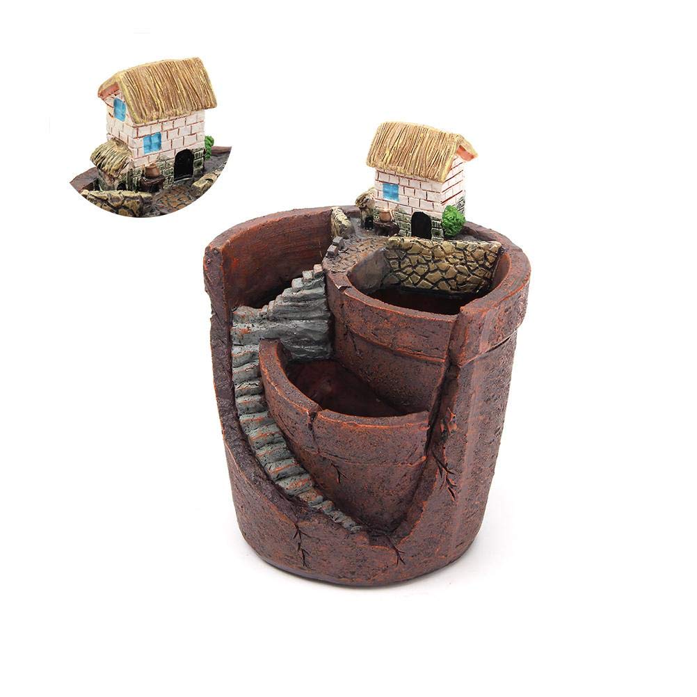 Hidyliu Garten-Blumentopf Aus Harz – Mit Miniatur-Haus, Für Sukkulenten & Kräuter, 17,5x17x16 Cm