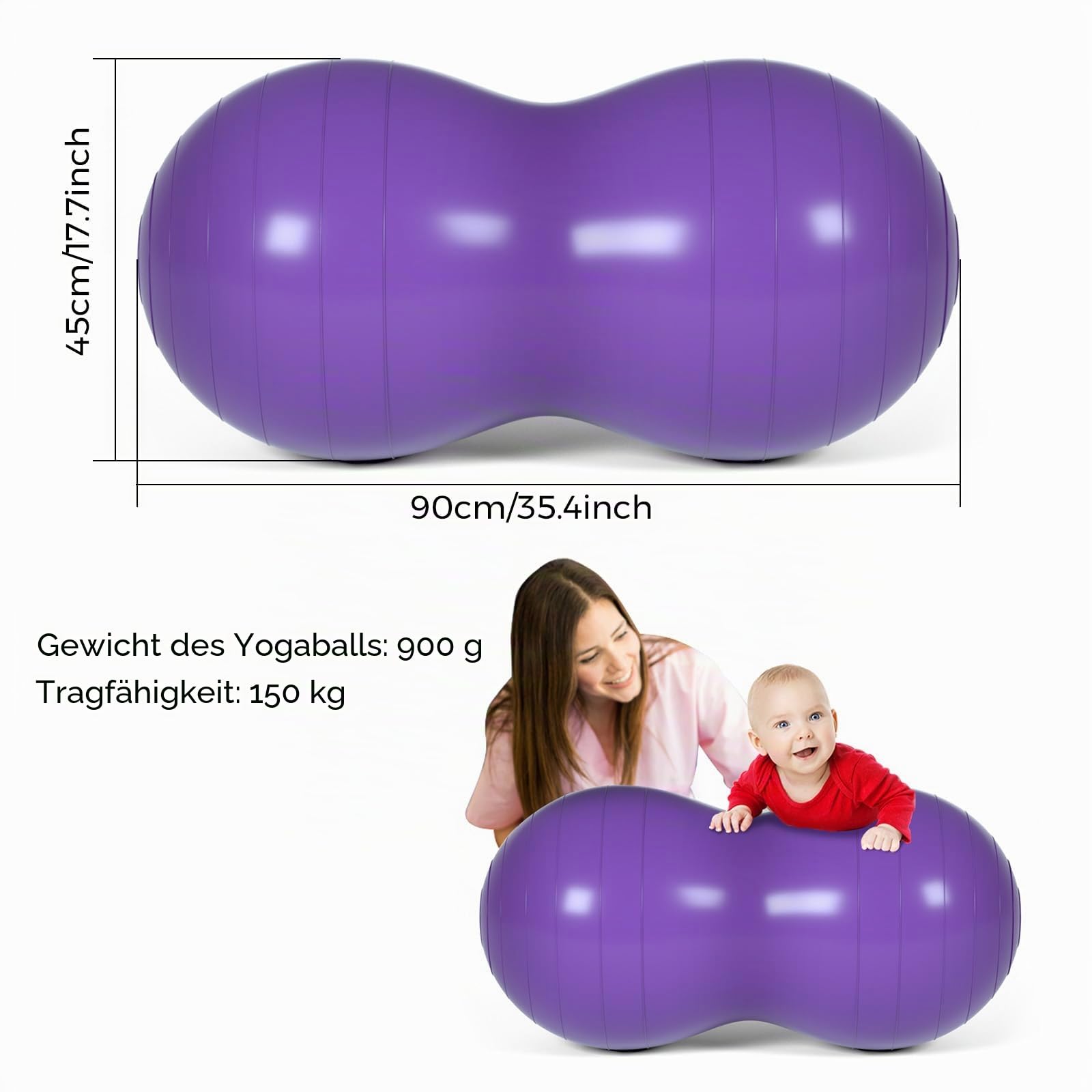 DASKING Yoga Ball Gymnastikball Sitzball und Fitnessball Pilatesball Yoga Erdnussball Peanut Ball 90 x 45 cm
