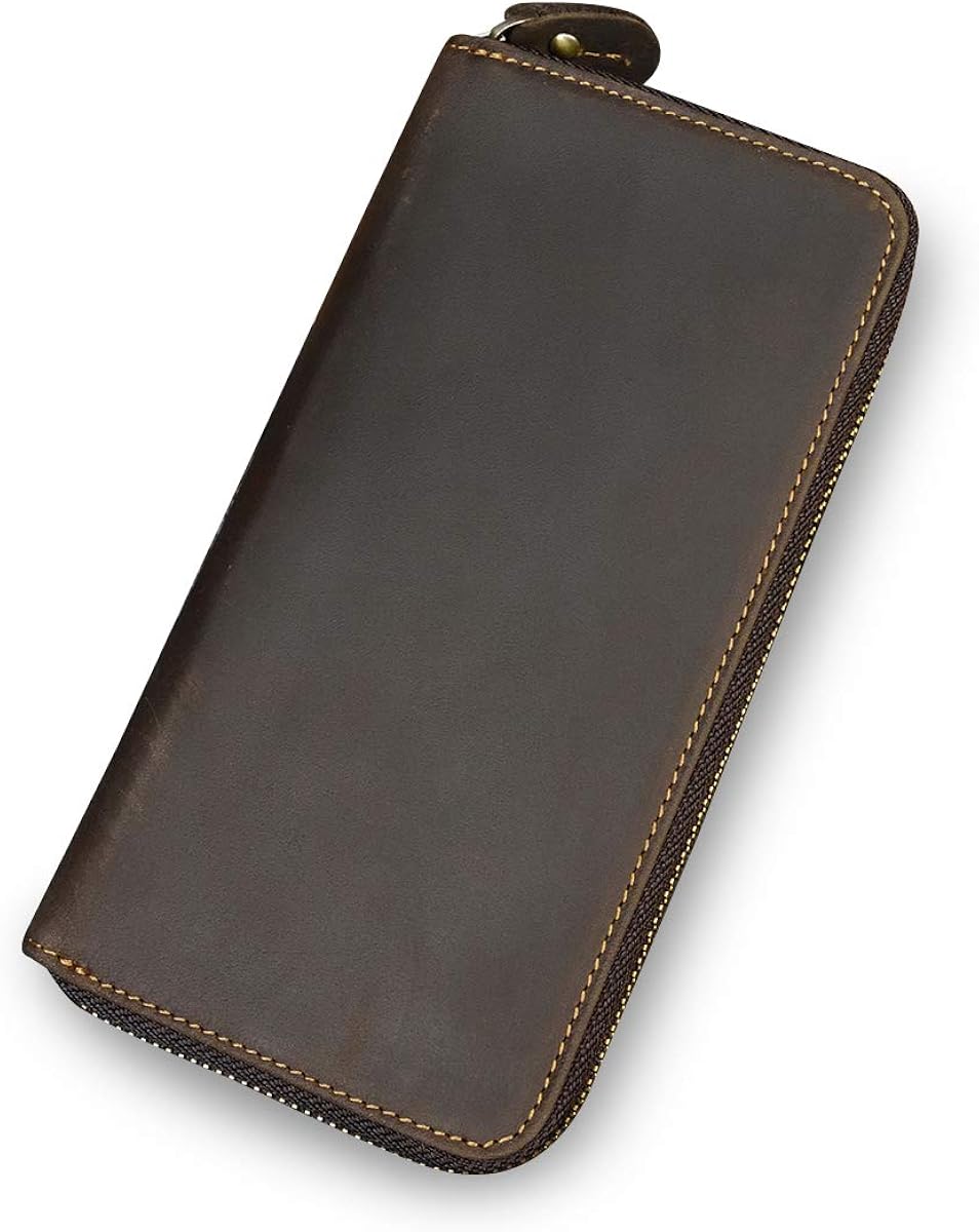 LUUFAN Billetera larga de cuero genuino para hombre, cartera plegable grabada