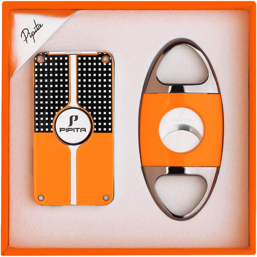 PIPITA Triple Jet Lighter and Cutter, Windproof Cigar Lighter with Punch, Refillable Butane Jet Cigar Torch Lighters with Nice Gift Box for Him Men (Without Gas)