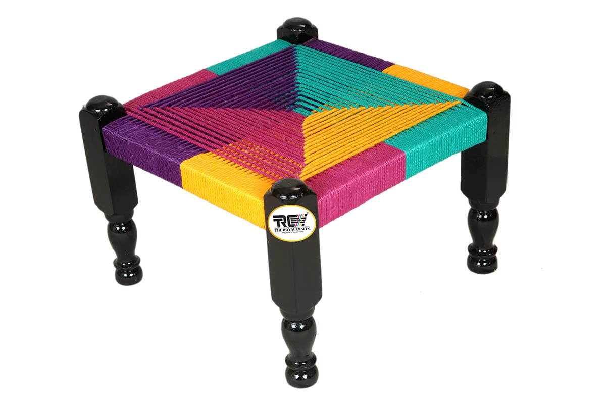 THE ROYAL CRAFTS Traditional Handicrafts Multicolor Resham Rope Khatli Stool Mudda Pidda Rajwadi Chair Home decore Furniture 1