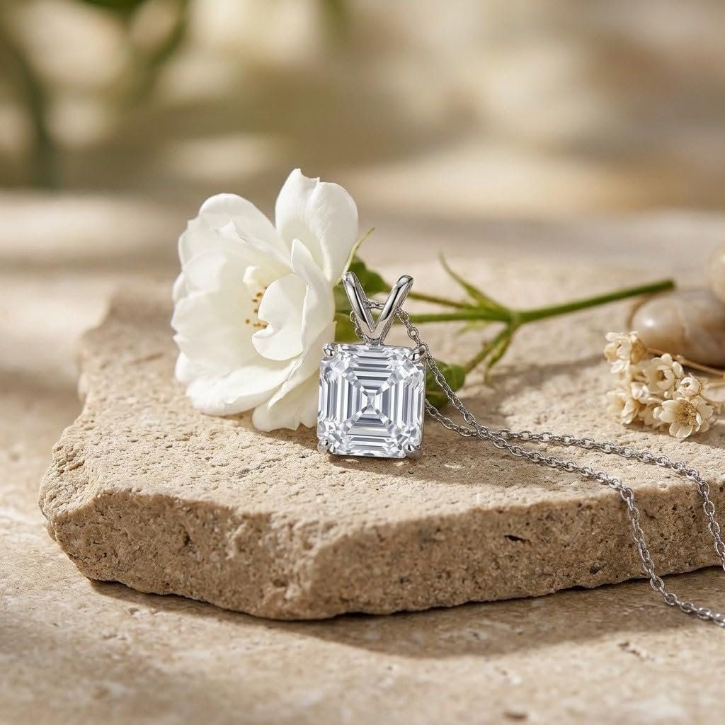 10K 14K 18K Gold Solitaire Moissanite Necklace, Customizable 1-10 Carat, Solitaire Moissanite Pendant Necklace Jewelry Gifts for Women Wife Mother