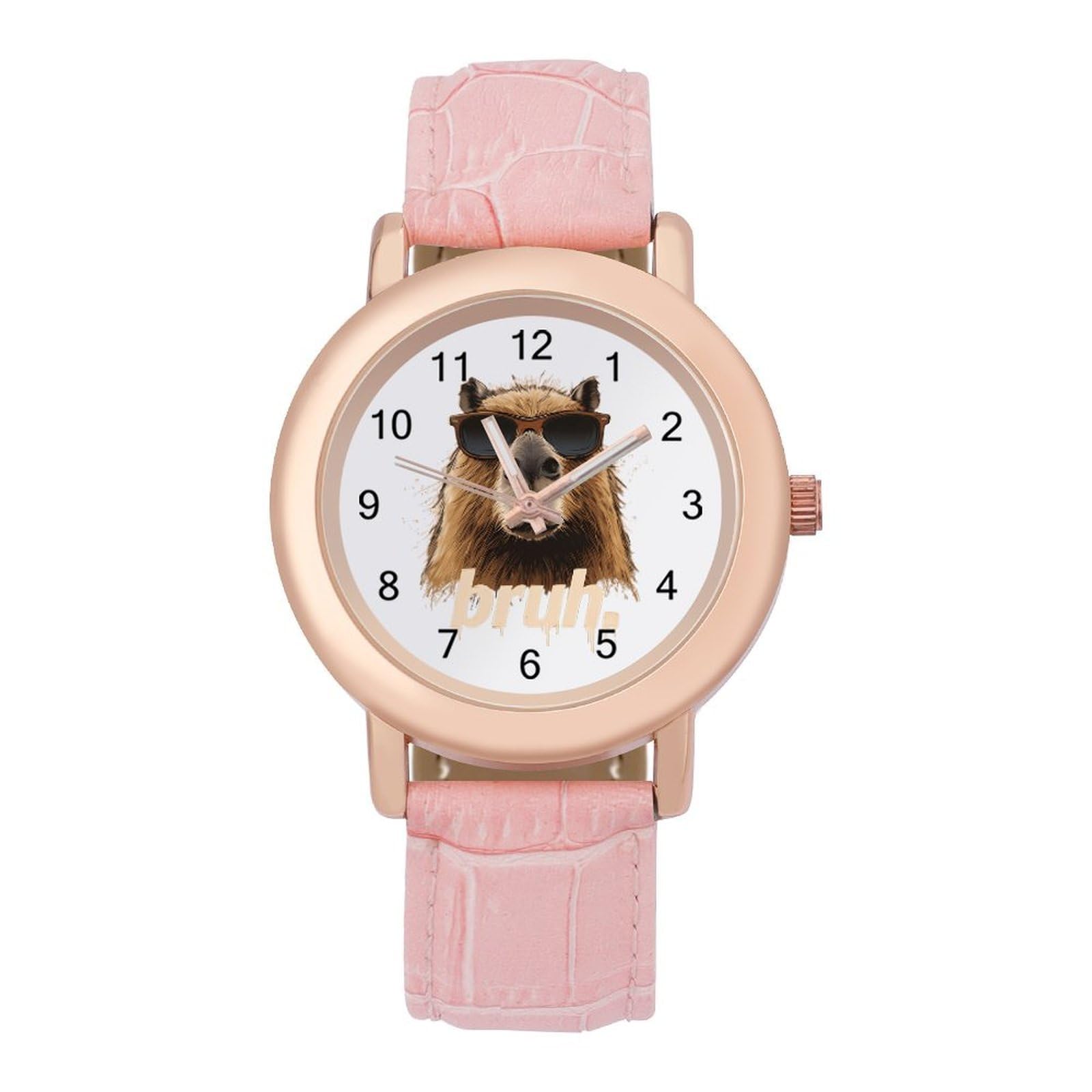 Bruh Capybara Damen-Armbanduhr, leicht zu lesen, flexibel, drei Zeiger, rundes Gehäuse, Quarzuhr für kleine Handgelenke
