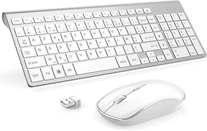 🔥 JOYACCESS Clavier Souris sans Fil, 2,4Ghz Ultra-Fins Compacte Clavier, Portable Silencieux 2400 DPI Ergonomique Clavier Souris pour PC, Smart TV, Ordinateur (AZERTY Disposition) – Blanc Argent à 32.97€ (-17%)
