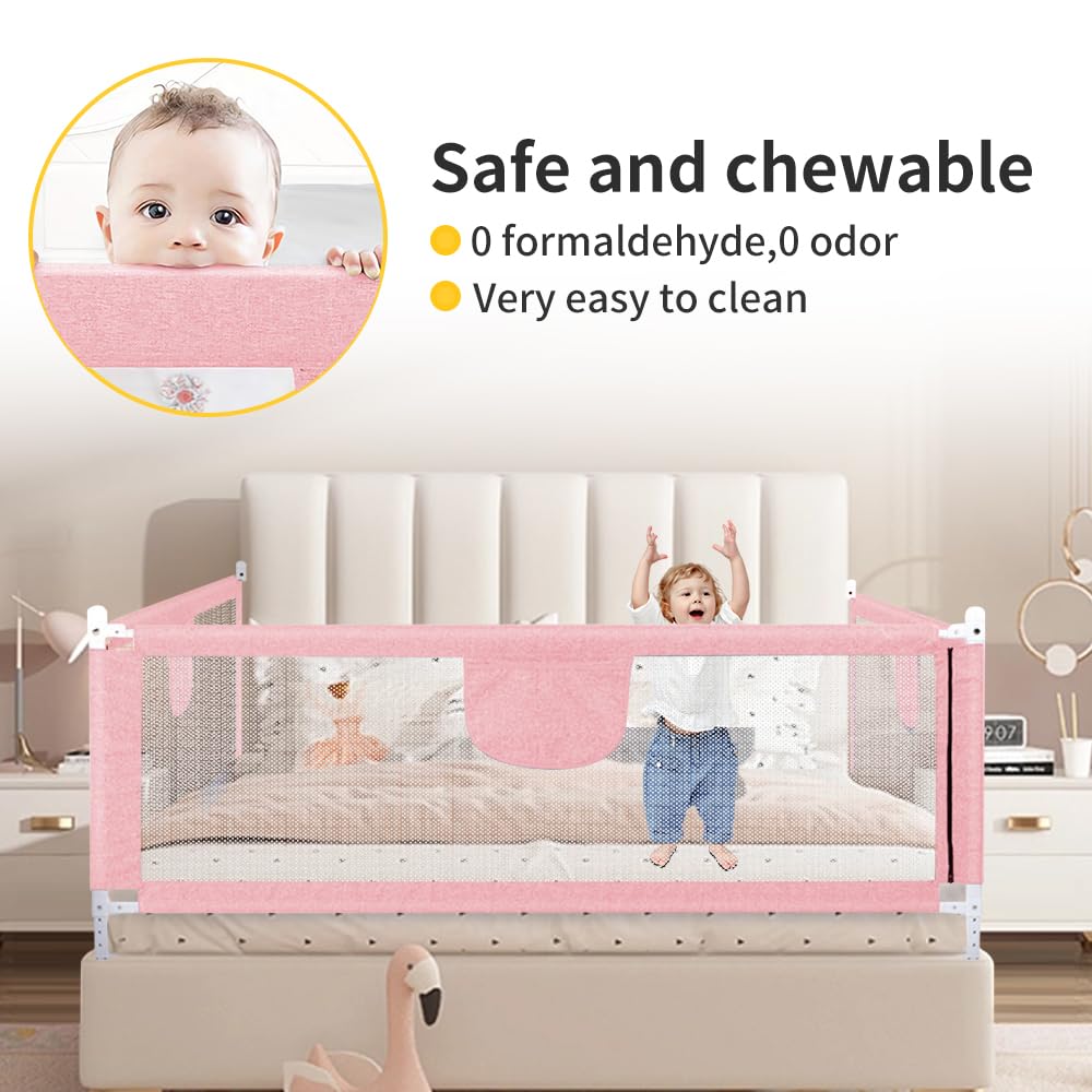 HUOLE Barriere de Lit Enfants, Barrière De Protection De Lit pour Enfants, Grand Rails de lit pour Tout Petits pour Matelas Jumeaux, Double, Pleine Grandeur Queen & King-Rose☻-1,8 m