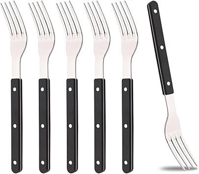 6-Piece 7.01-inch Dessert Fork Set Stainless Steel Silverware Set BRIIEC Black Acrylic Clamp Handle Flatware Set Vintage Tableware Luxury Mirror Polished