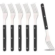 6-Piece 7.01-inch Dessert Fork Set Stainless Steel Silverware Set BRIIEC Black Acrylic Clamp Handle Flatware Set Vintage Tableware Luxury Mirror Polished