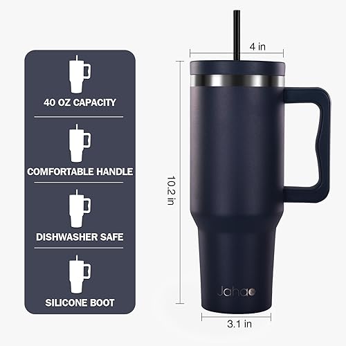 Miniatura 2 de Vasos aislados de 40 onzas con tapa y popote, vaso de acero inoxidable, reutilizable, botella de agua aislada con asa, taza de café de viaje, a
