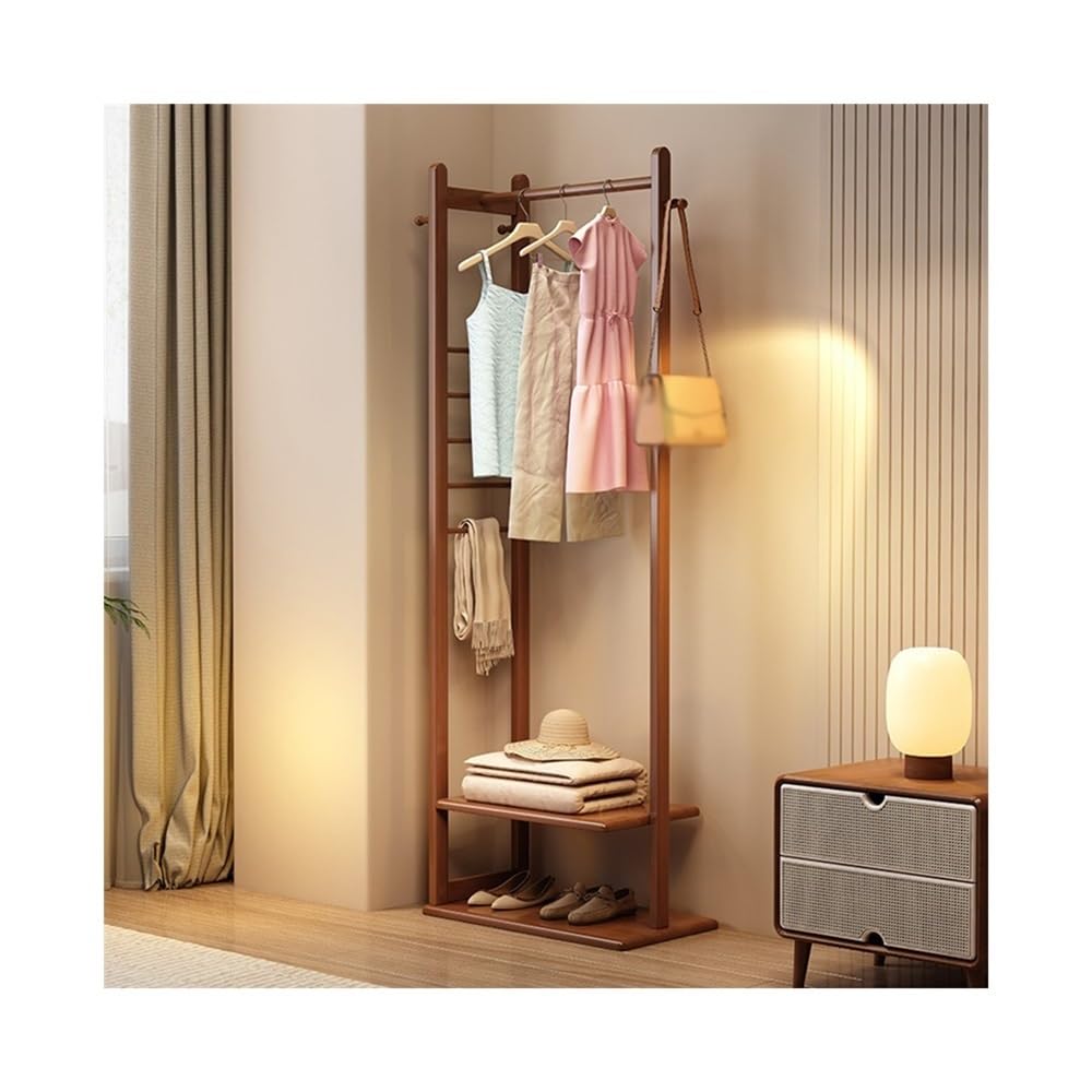 GLigeT Garderobenständer Massivholz-Garderobenständer, Boden-Schlafzimmer-Kleiderständer, Wohnzimmer-Lagerregal, einfacher vertikaler Balkon-Kleiderständer Jackenständer(Walnut)