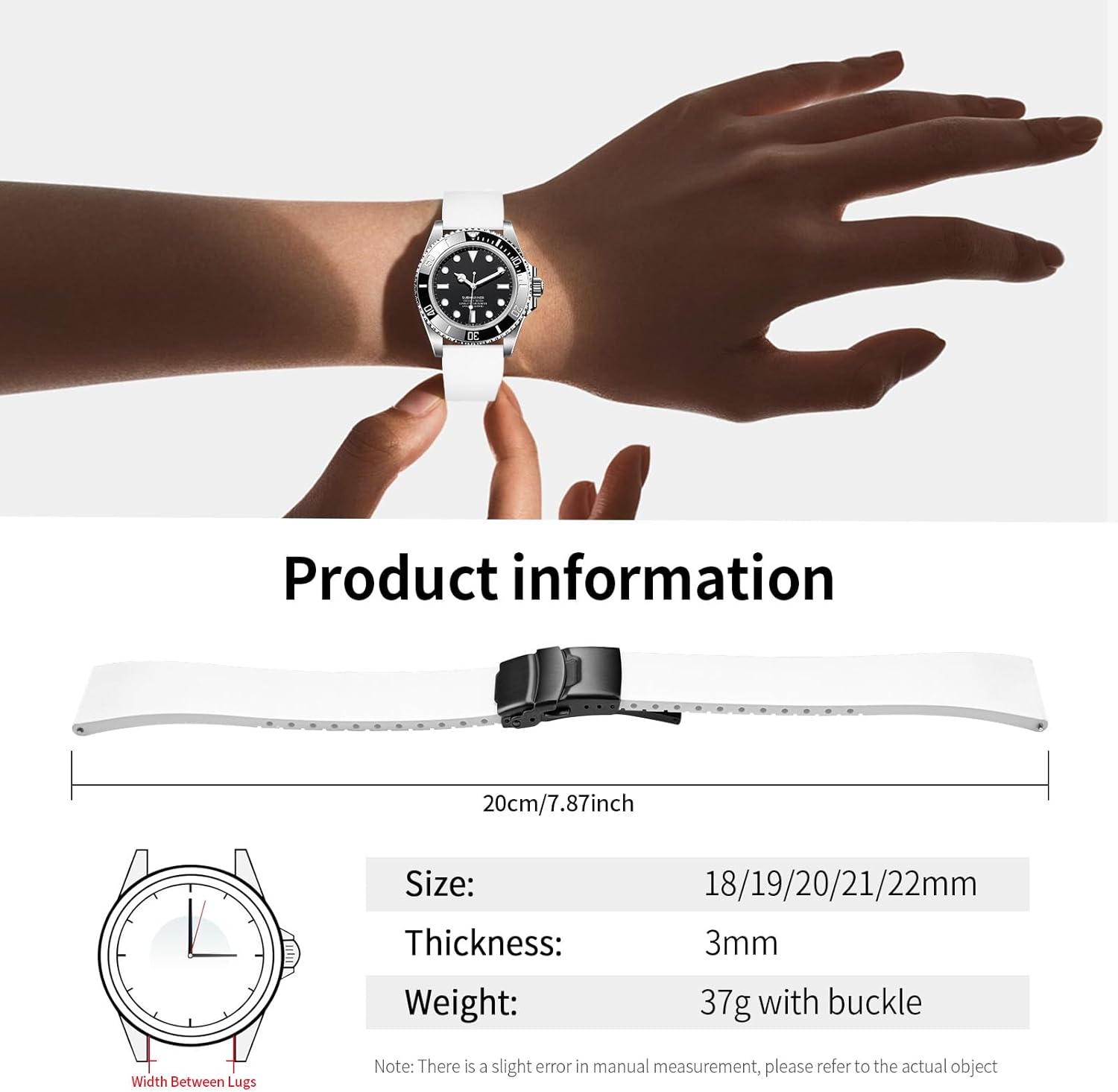 ULLCHRO Fluororubber Watch Strap - Fast Release Cut-to-Size 18mm 19mm 20mm 21mm 22mm FKM Rubber Watch Band with Buckle Soft Universal Waterproof Replacement Band Strap for Men Women - Image 6