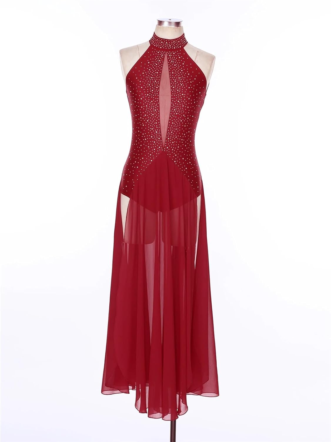 Women Modern Lyrical Dance Dress Rhinestone Leotard Long Dress for Ballet Gymnastics 55