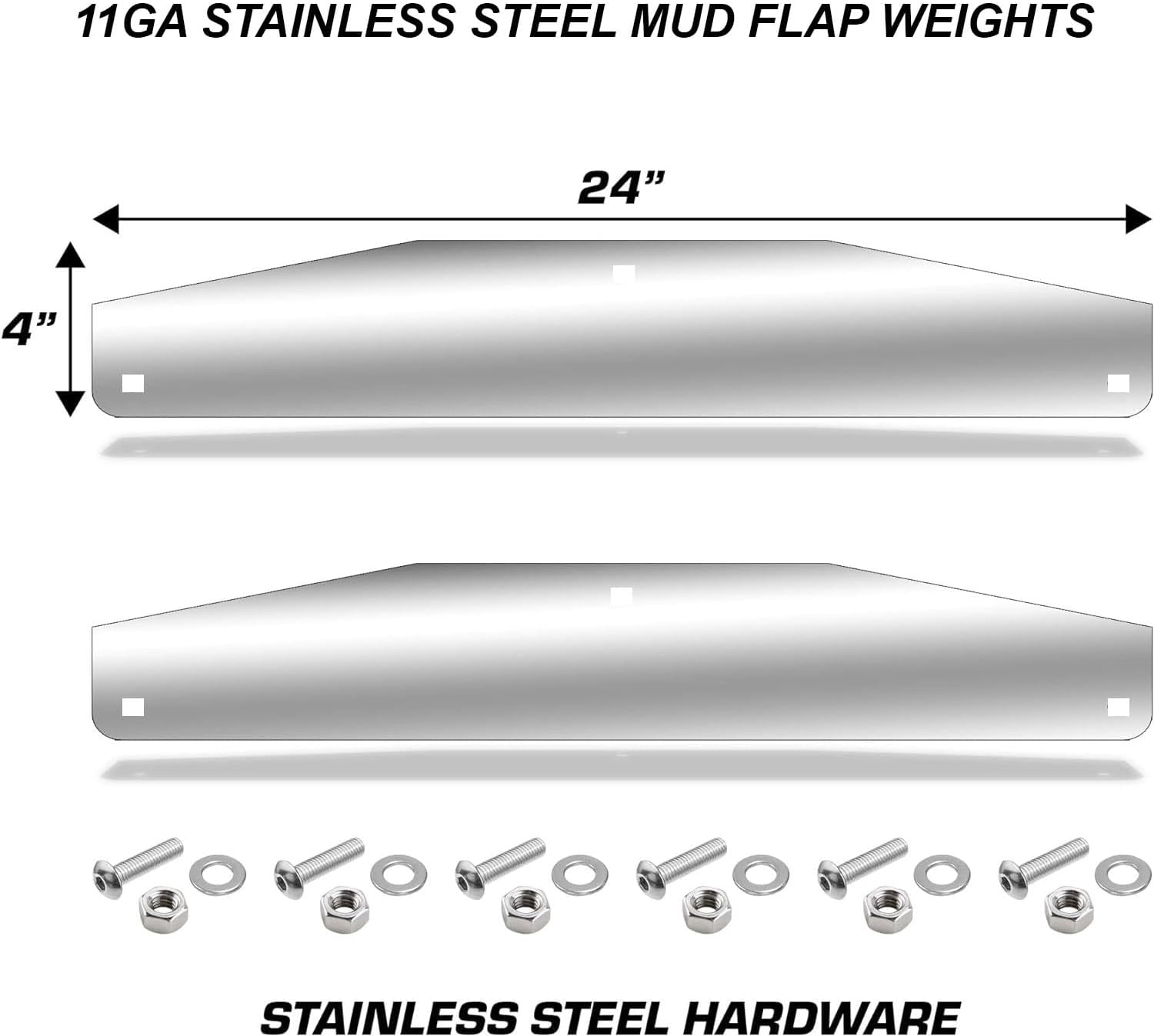 BLVD-LPF OBEY YOUR LUXURY Universal Stainless Steel Mud Flap Weights Semi Truck 24" X 4" Chrome 3 Stud Fit for 24" Wide Mud Flaps - Pair