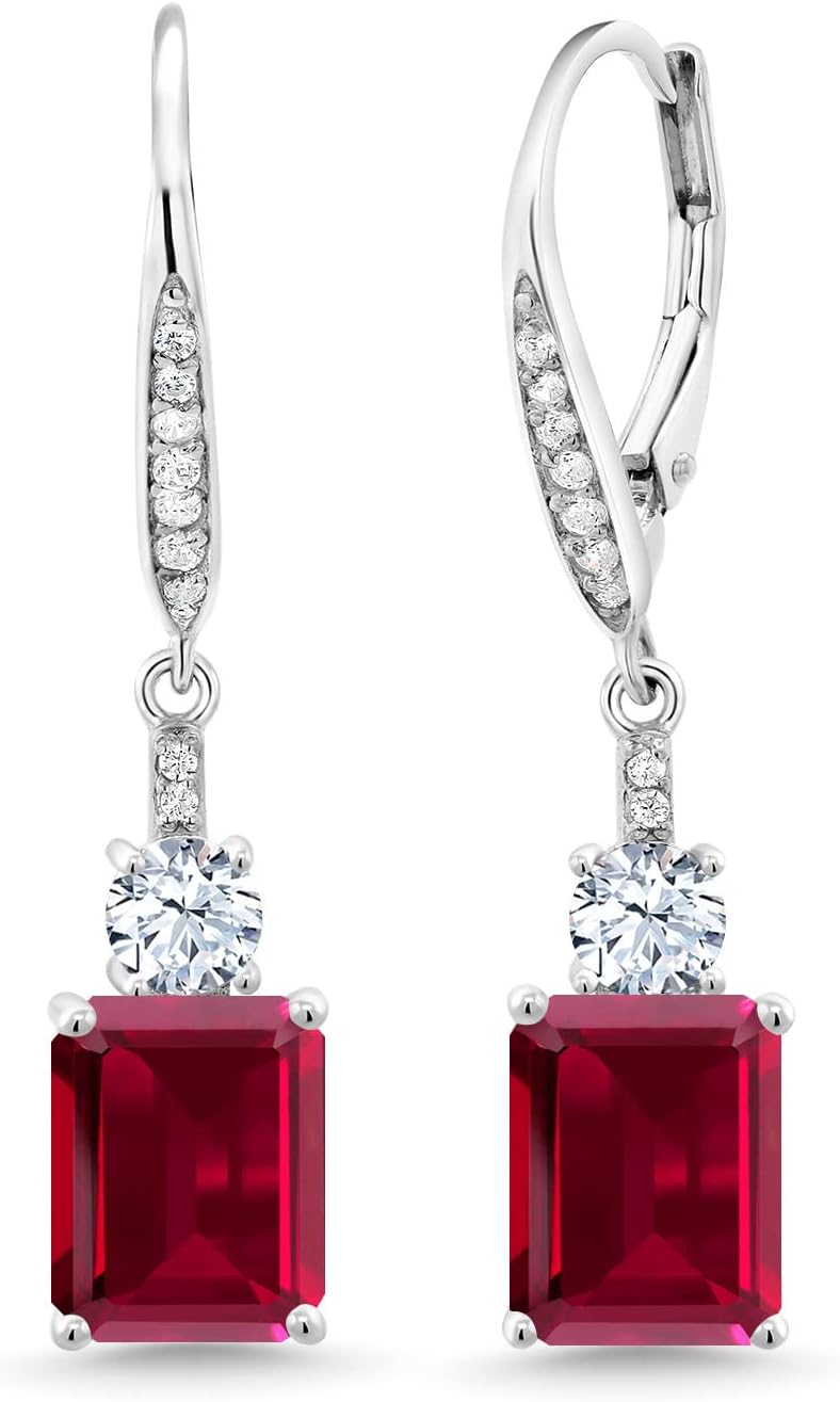 Gem Stone King 4-5 Cttw Drop Dangle Earrings for Women | 925 Sterling Silver | Emerald Cut 9X7MM Gemstone Birthstone | Fine Jewelry Gifts for Her Mom Anniversary Wedding