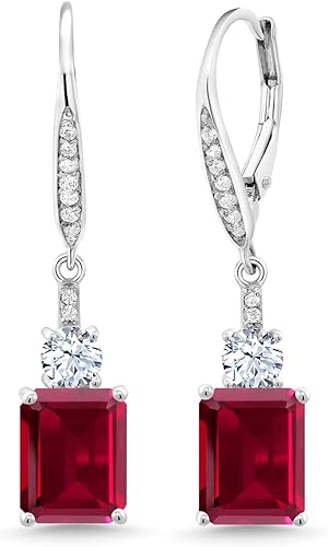 Gem Stone King 4-5 Cttw Drop Dangle Earrings for Women 925 Sterling Silver Emerald Cut 9X7MM Gemstone Birthstone Fine Jewelry Gifts for Her Mom