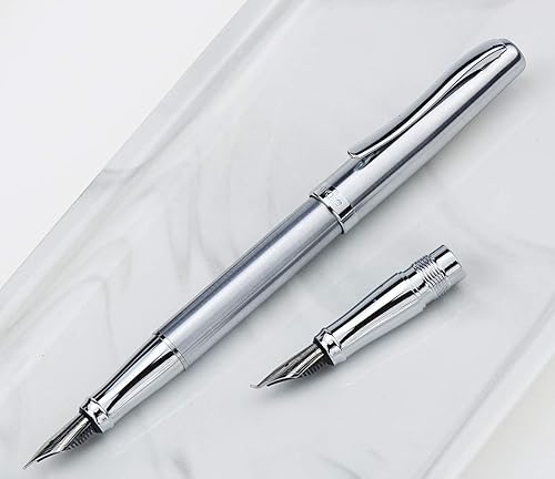 Miniatura 4 de Duke 209 - Pluma estilográfica de acero plateado de doble punta mediana y doblada, juego de escritura intercambiable con caja de regalo