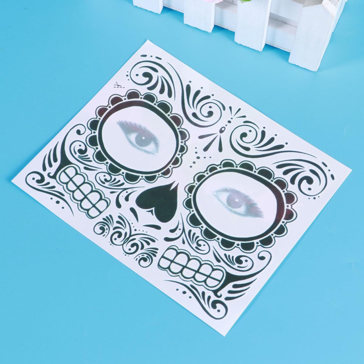 HEALLILY Tatuajes Temporales Impermeables en Papel Negro para Halloween de Esqueleto 2 Piezas para Maquillaje Facial en Fiestas y Celebraciones