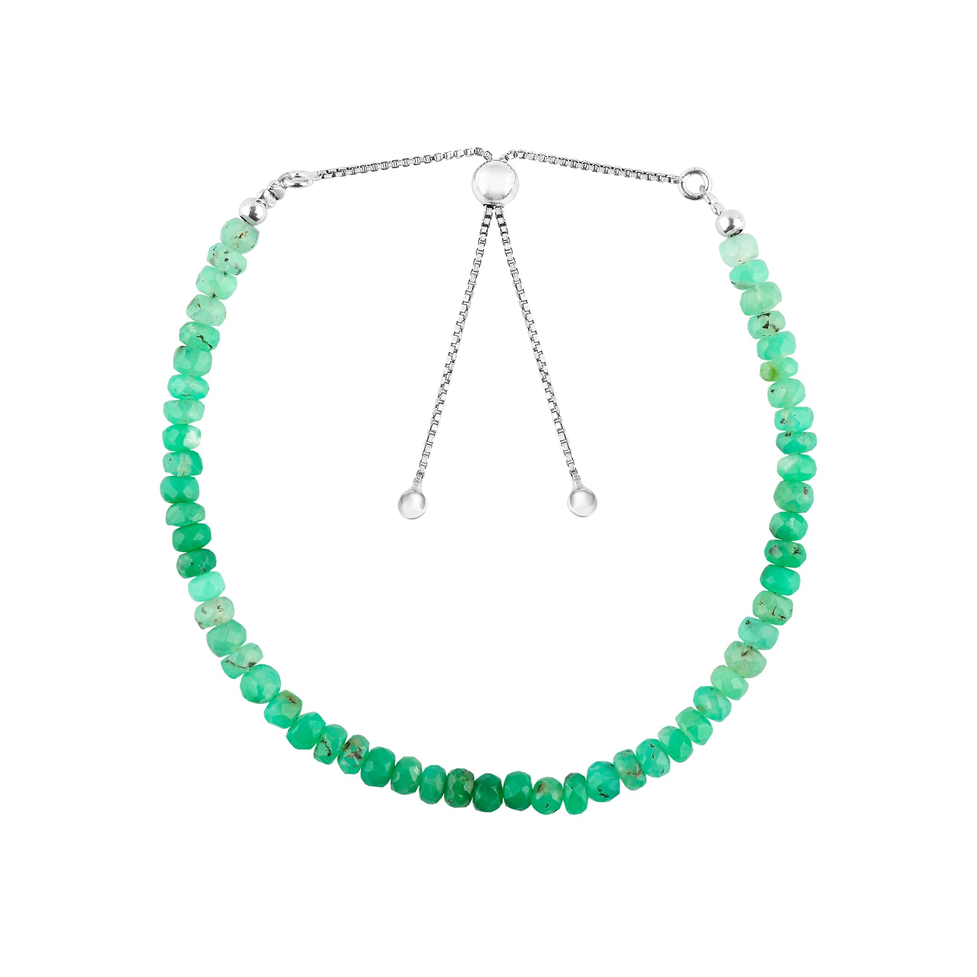 Natural Chrysoprase Gemstones Beads Bolo Bracelets, Handmade Jewelry, Healing Crystals, High Grade Stones, Silver Plated-Adjustable Slider, Birthday Gift for Women, Size-10inch
