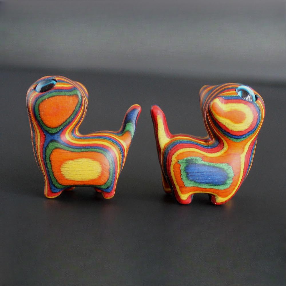 Mini Handmade Wooden cat Head up cat Figurine Animal Carving Statue Office Desk Study Room Home Decoration (Rainbow 2pc)