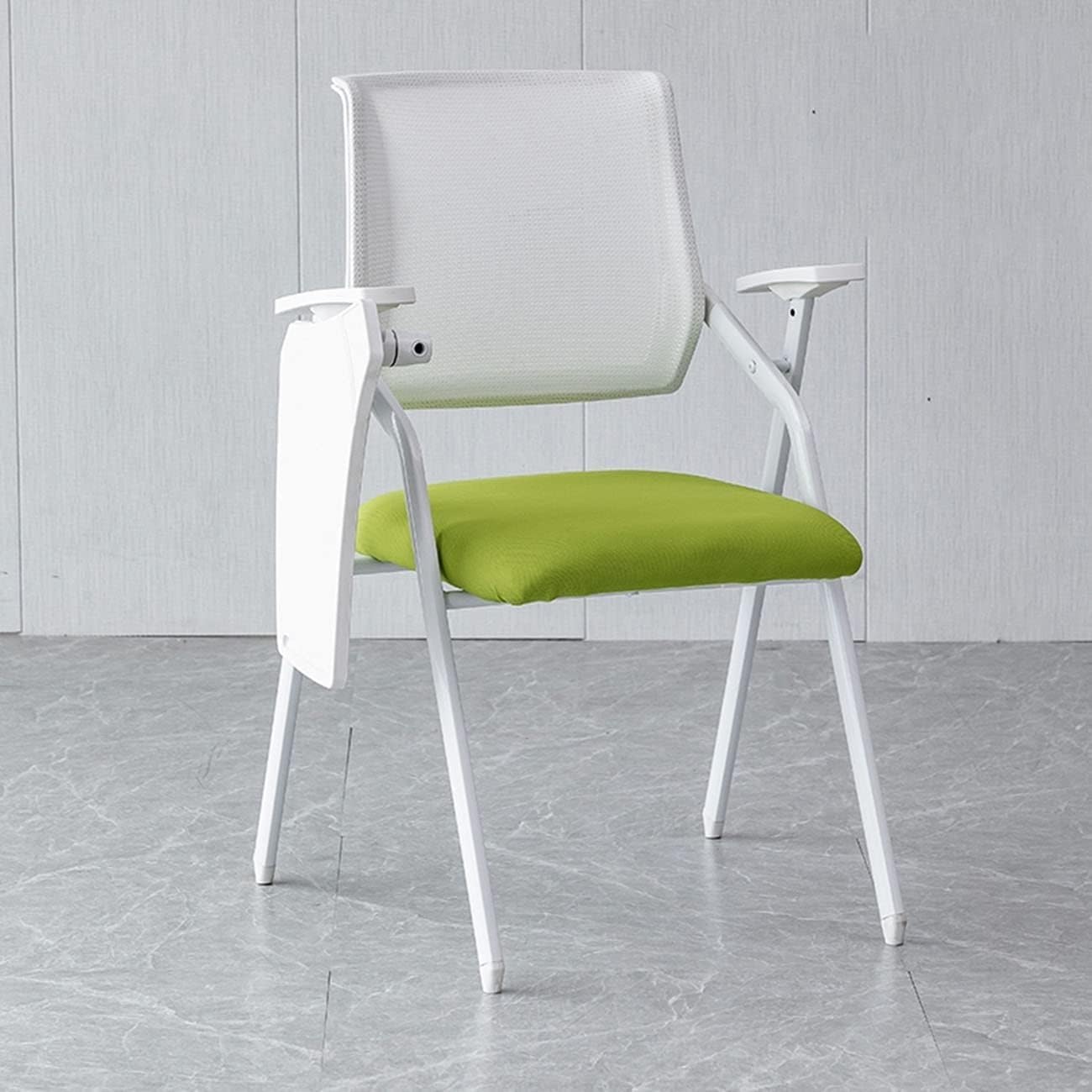 Folding Training Chair with Desk and Shelf Office Chair with Pen Tray and Cup Holder Stackable and Portable(Green)
