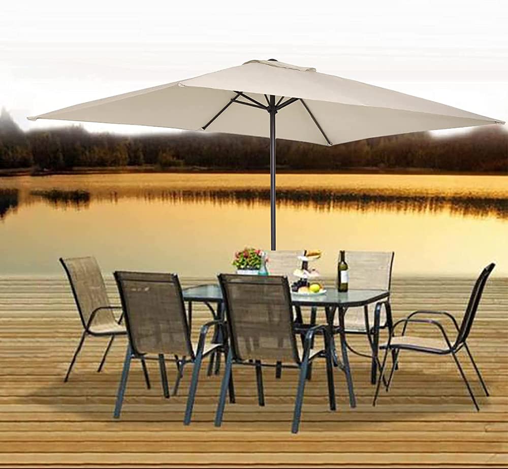 Zewnętrzny parasol na patio, zamienny, 3 x 2 m, 6 ramion parasol ogrodowy, prostokątny parasol na patio, zamiennik zadaszenia na patio, plażę, balkon, basen, szary