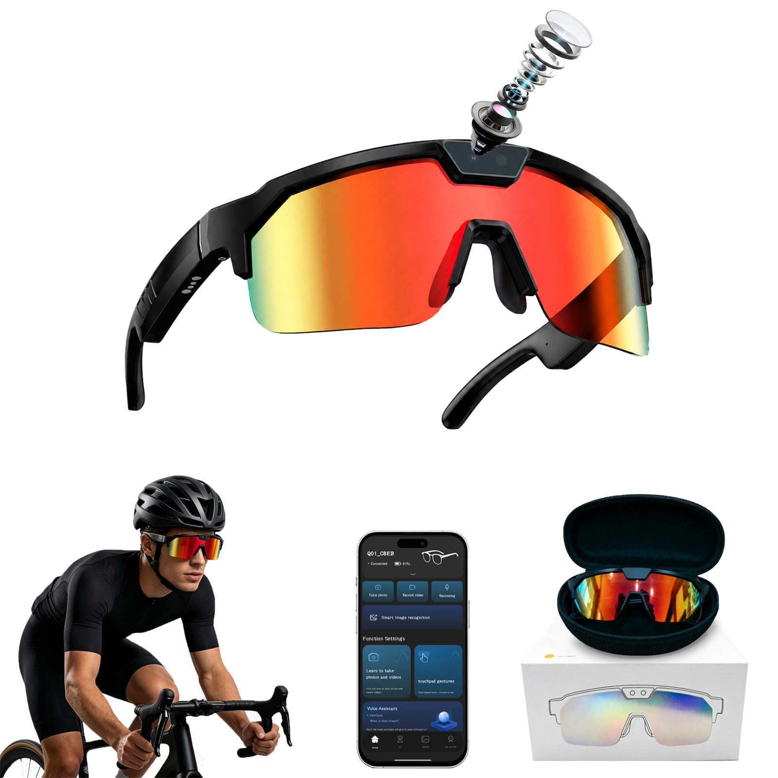 AI Smart Sport Glasses 30MP Camera, Video Recording Sunglasses 1200P HD, Dual Anti-Shake, Bluetooth Glasses Music Real-Time Translation 139-Lang, ChatGPT Voice Assistant for Hiking Cycling Outdoor
