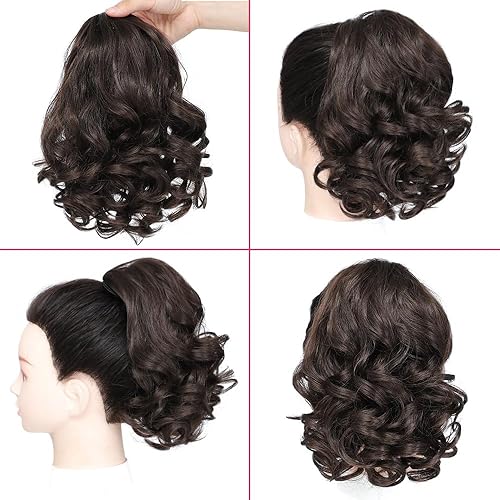 Miniatura 3 de BETHANY Extensión de cola de caballo con cordón de 10 pulgadas, extensiones de cabello sintético cortas y onduladas sueltas para mujer, uso diario