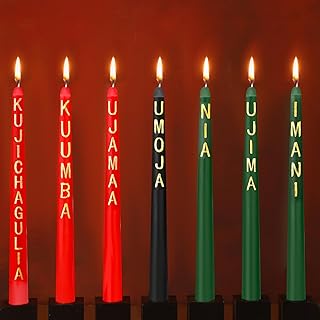 7 Pieces Kwanzaa Kinara Candles Set with Words Kwanzaa Decorations 3 Red 3 Green 1 Black Winter Kinara Candles Celebrates African Americans Traditional House Decoration, 9.8 x 0.8 Inch (Classic)