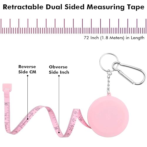 Miniatura 2 de 2 cintas métricas para cuerpo, cinta métrica suave para tela de costura corporal, cinta métrica de tela a medida, 72 pulgadas/5.9 ft, llavero rosa,
