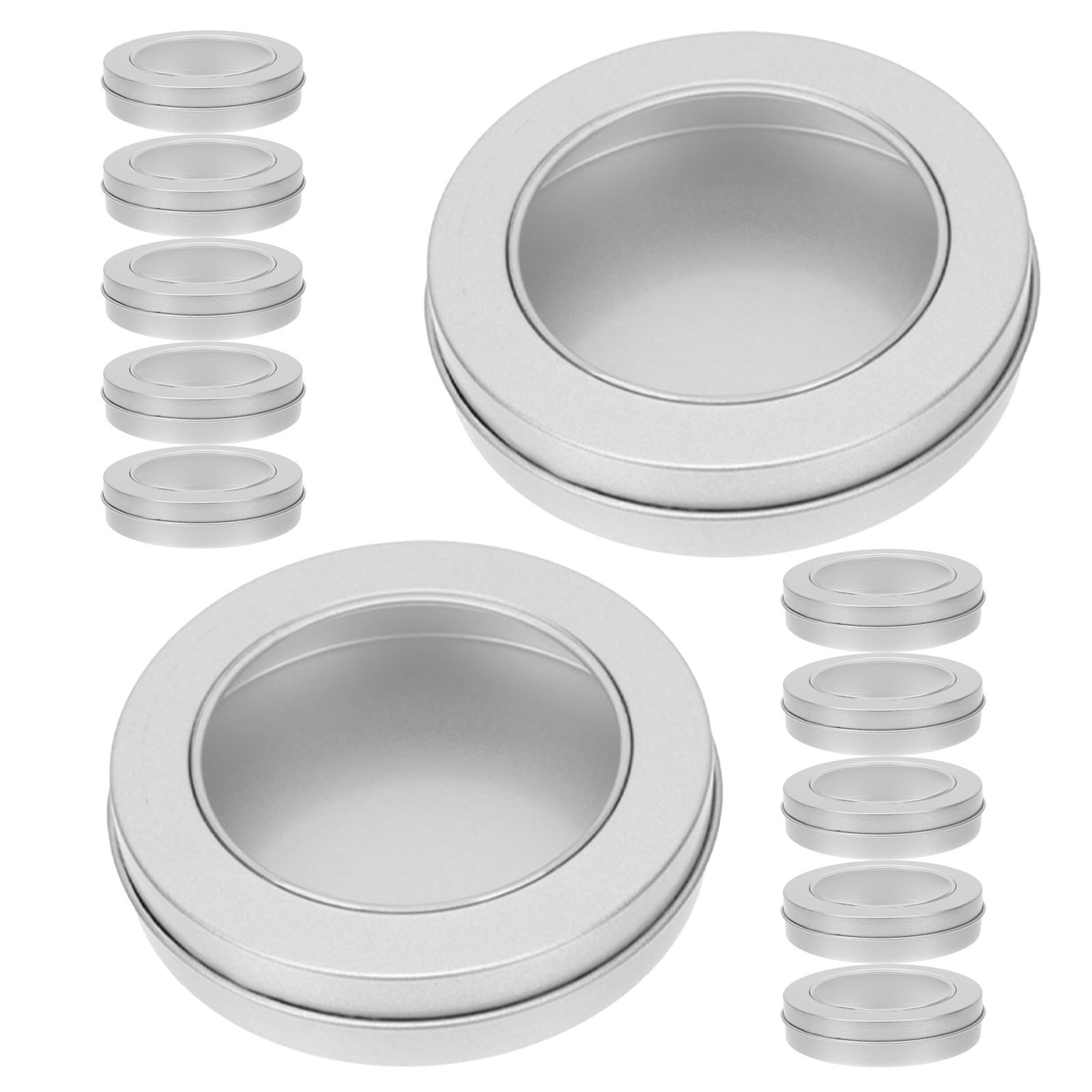 12 Latas Redondas de Hojalata con Tapa y Ventana para Galletas
