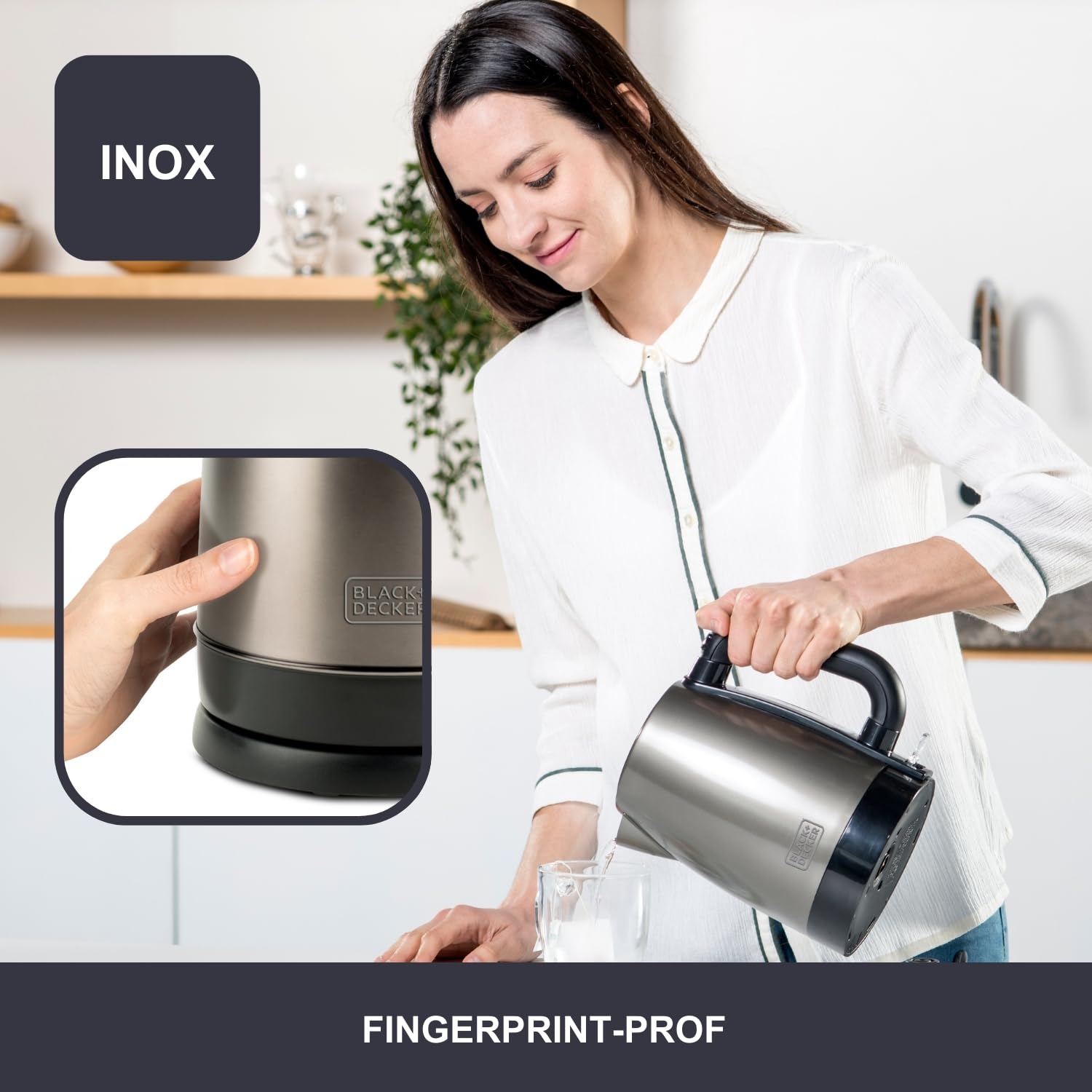 BLACK+DECKER BXKE2202E - Kettle. Hervidora de agua.2200W.1.2L. Base giratoria 360º apta para zurdos. Mango ergonómico. Apagado automático. Nivel agua visible. Botón de apertura. Luz de funcionamiento.