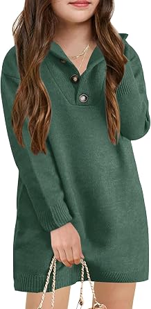 Meikulo Girls Sweater Dress Long Sleeve Knitted Button Up Dress Kids Pullover Fall Dresses 5-14 Years